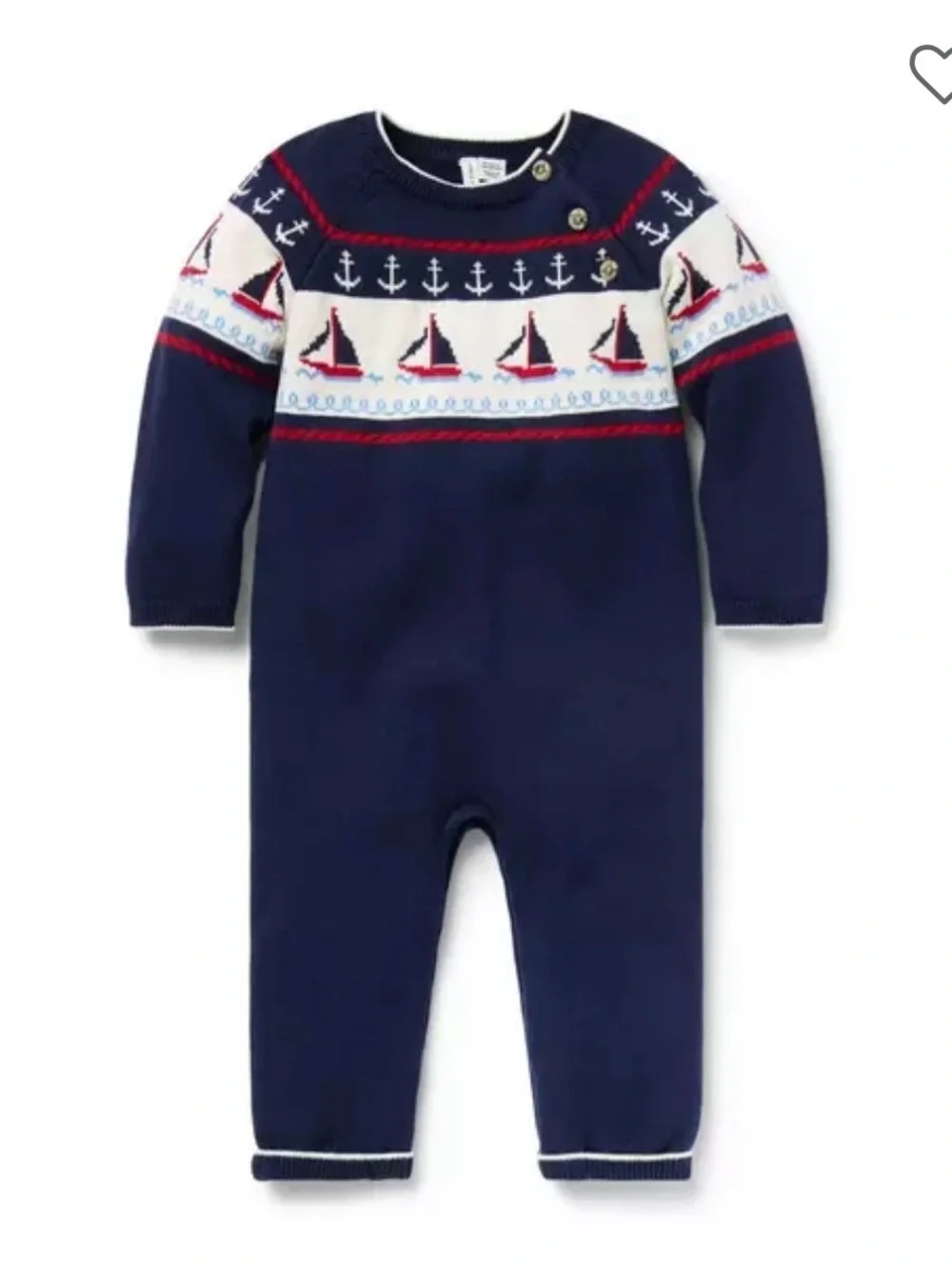 Janie and Jack Navy, White & Red Nautical Sailboat Knit One-Piece